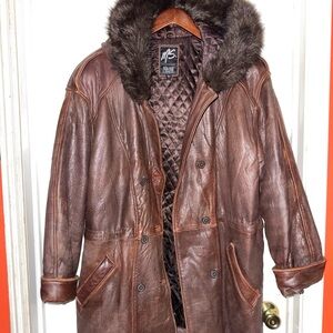 Lambskin Brown Leather Coat with Fur Collar